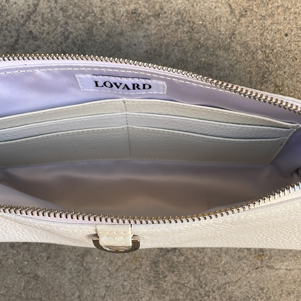 White Leather Rectangular Bag, Silver Zipper Hard… - image 7